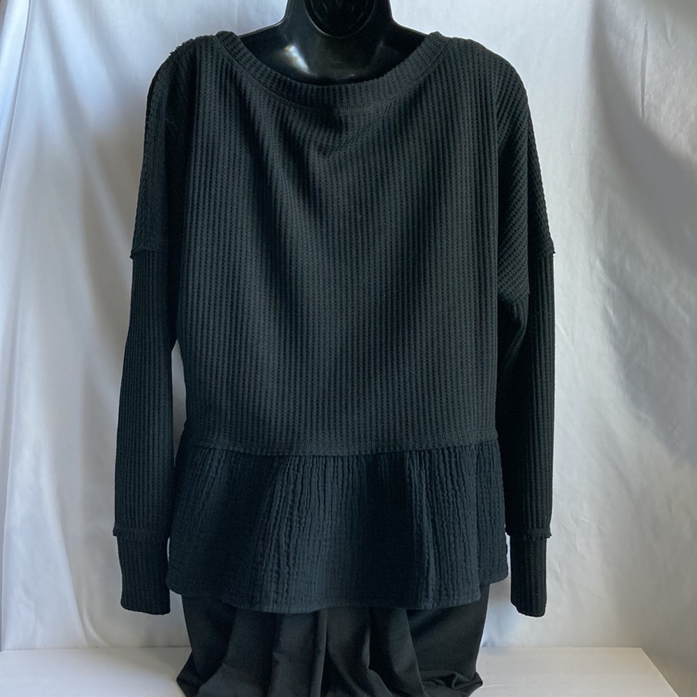 Altar’d State Black Short Ruffled Pullover Top Size XS (Oversized) - Picture 2 of 13